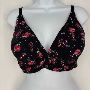 Laura Ashley Black and Red Floral Bra with Underwire Support Padded Cup 38C